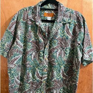 Island Traditions Hawaii Tropical Leaves Side Slit XL Short Sleeve